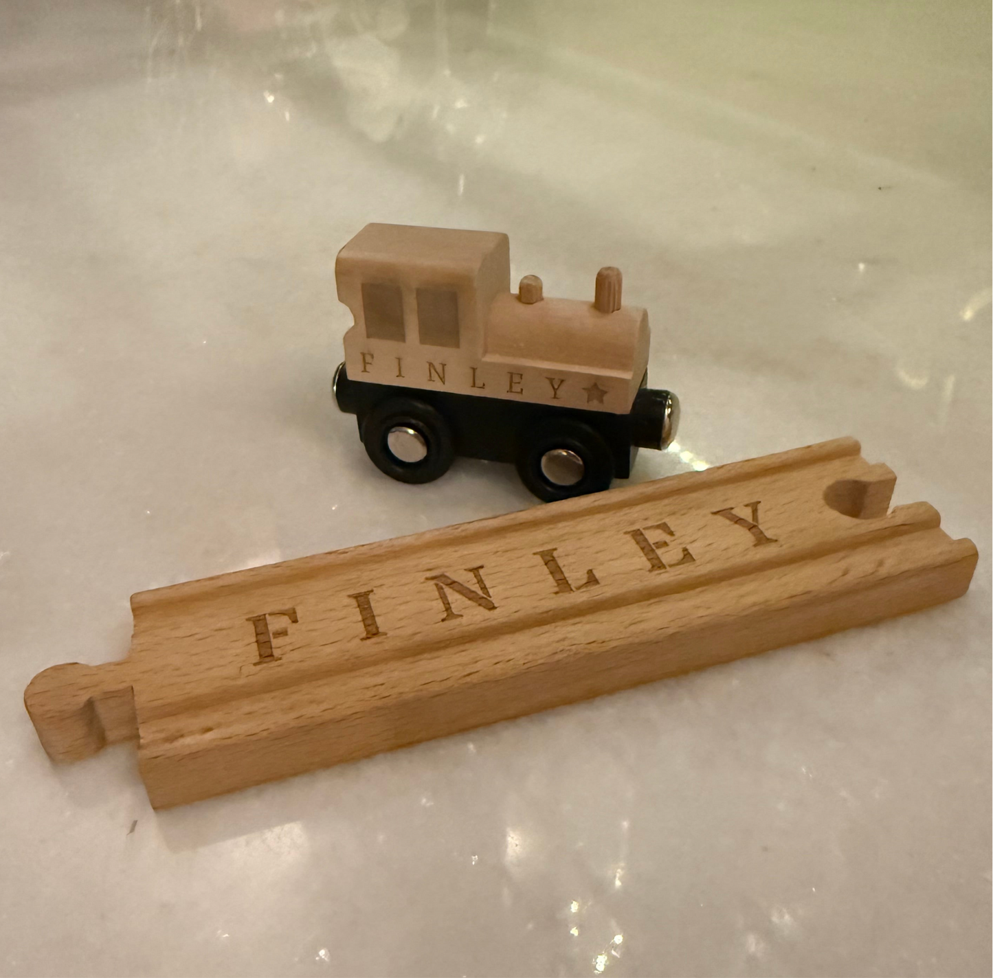 Personalized Wooden Train Tracks and Caboose