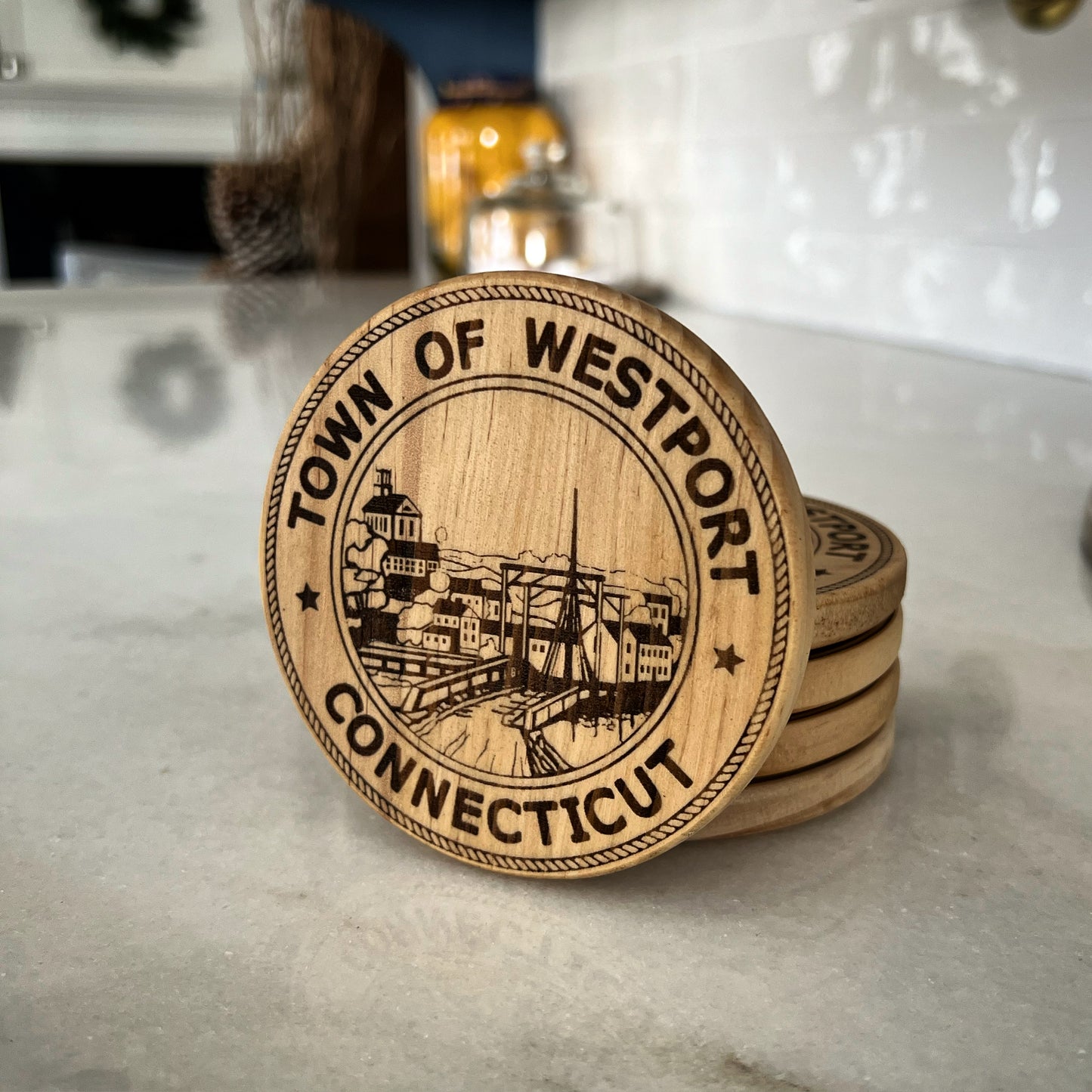 Westport CT Handcrafted Wooden Coaster Set