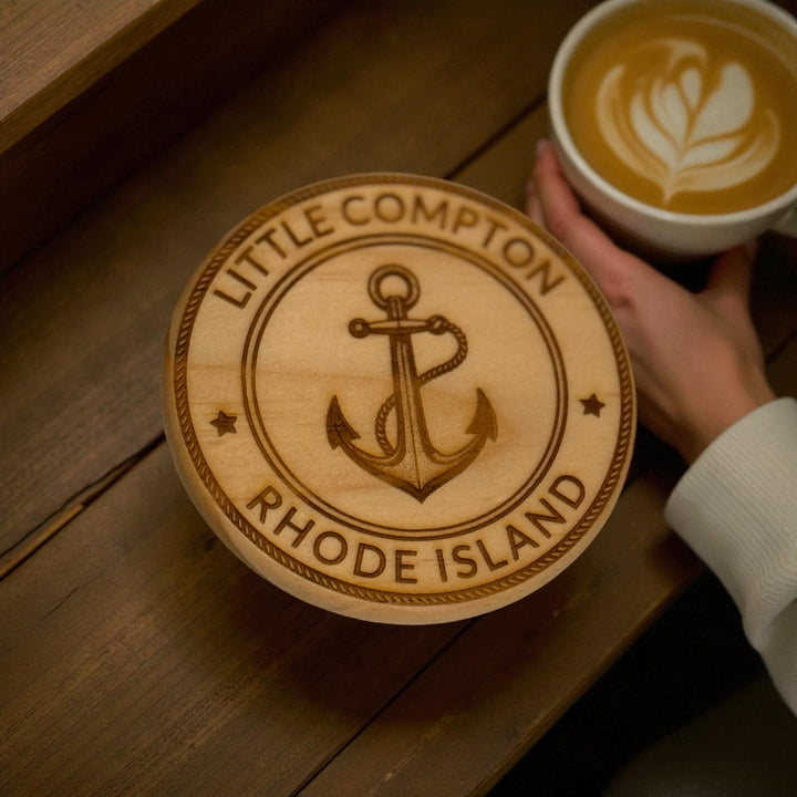 Personalized Anchor Wood Coasters – Custom Town & State (Set of 4)