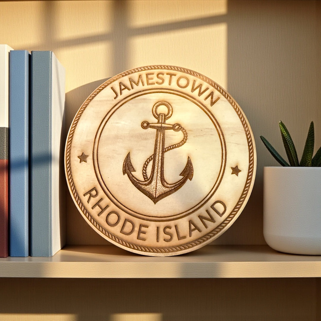 Personalized Anchor Wood Coasters – Custom Town & State (Set of 4)
