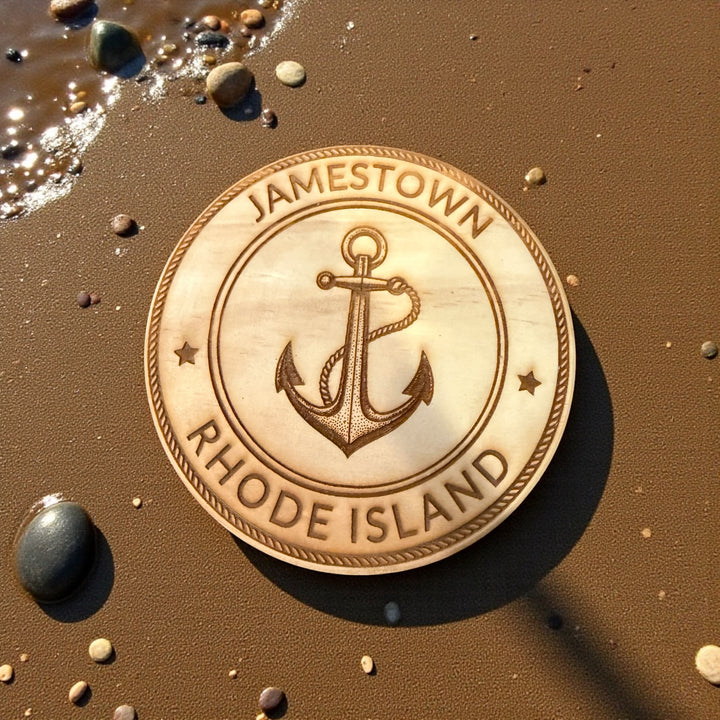 Personalized Anchor Wood Coasters – Custom Town & State (Set of 4)