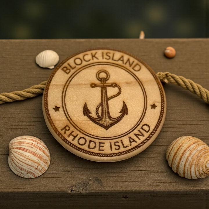 Personalized Anchor Wood Coasters – Custom Town & State (Set of 4)