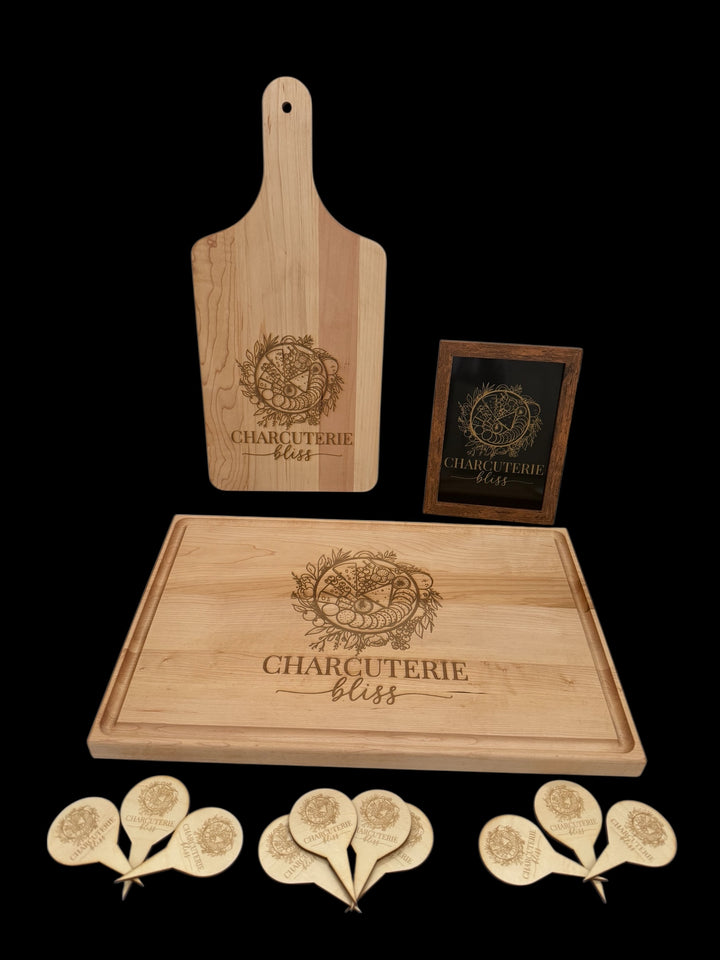 Charcuterie Business Starter Kit  Custom Branded Charcuterie Boards, Cheese Picks & Cart Sign – Personalized Logo Set for Charcuterie Businesses – Made in Connecticut
